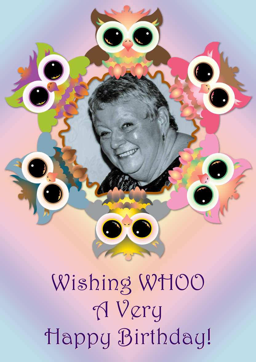 Cute Owl Frame Photo Card - card made with Crafty Bob's Card Creator