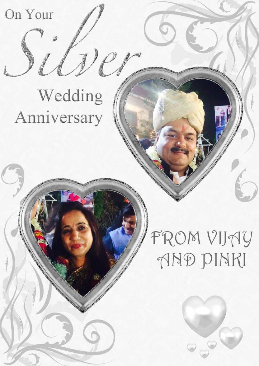 Silver Wedding Anniversary Hearts Photo Card - card made with Crafty Bob's Card Creator