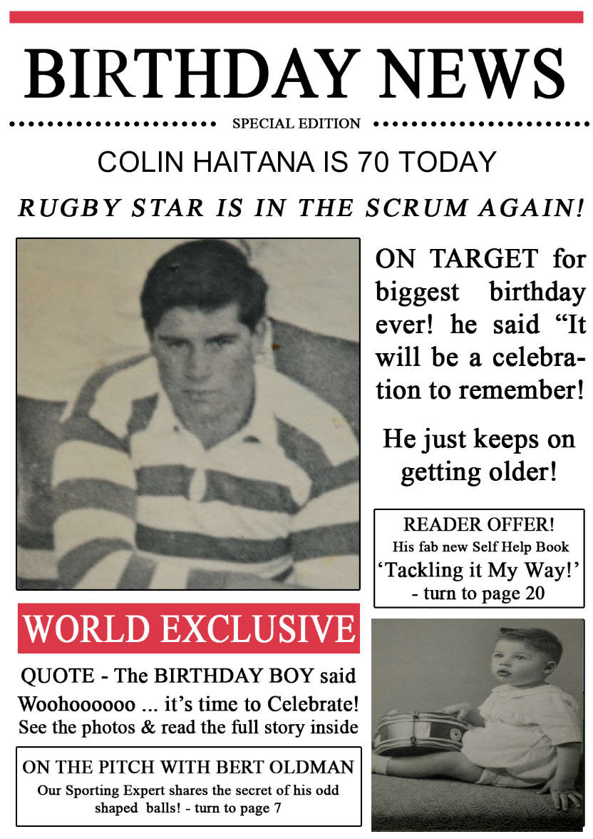 Rugby News Birthday Photo Upload Card - card made with Crafty Bob's Card Creator