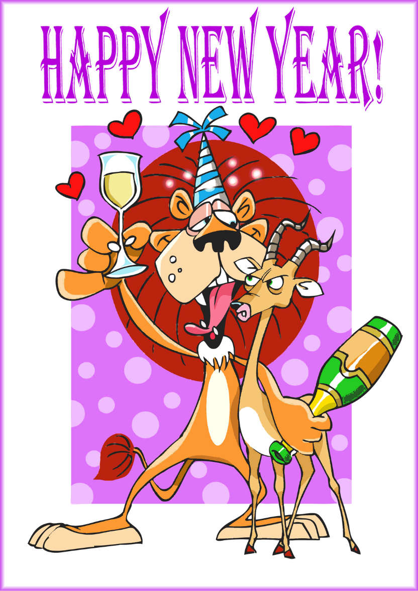 Drunk Lion Humorous New Year Card - card made with Crafty Bob's Card Creator