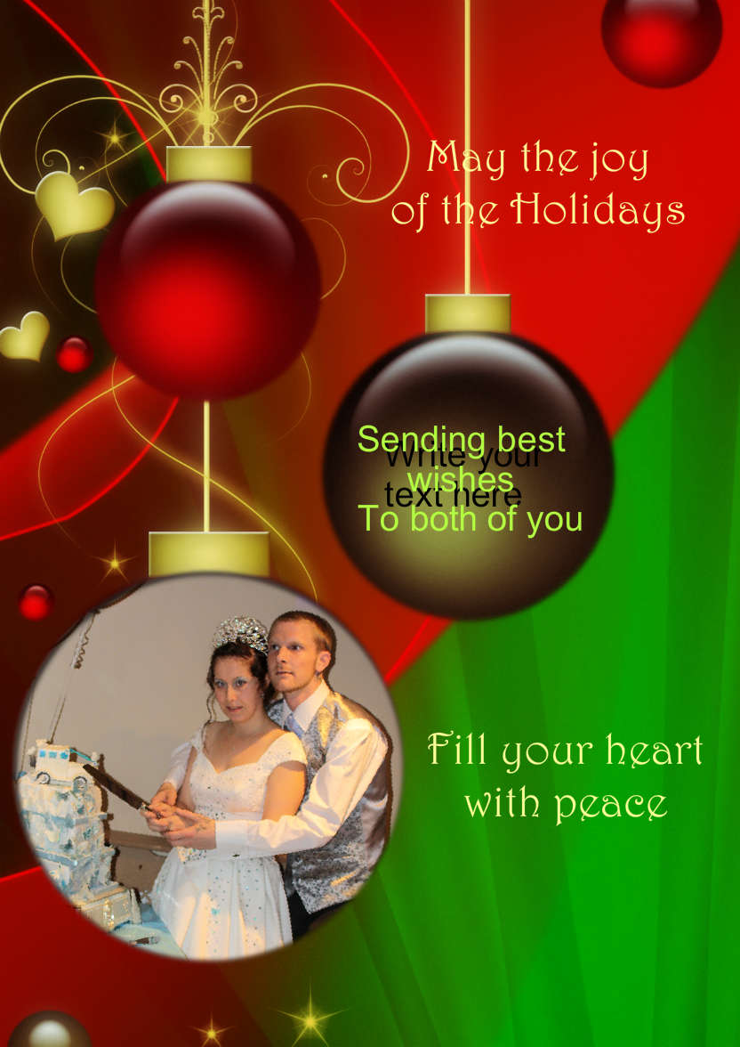 Red and Green Vintage Ornament Christmas Photo Card - card made with Crafty Bob's Card Creator