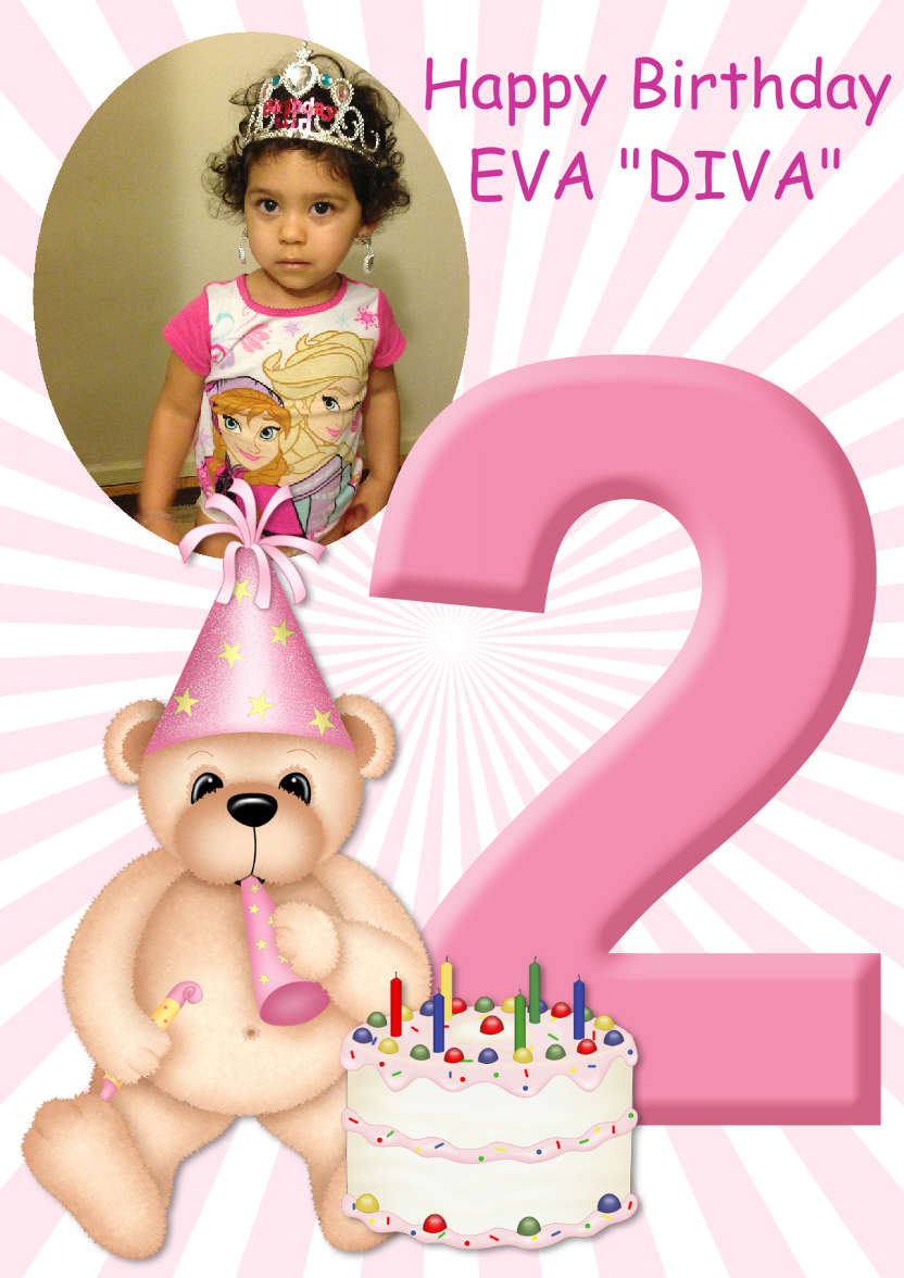 Birthday Bear Age 2 Card Girl - card made with Crafty Bob's Card Creator