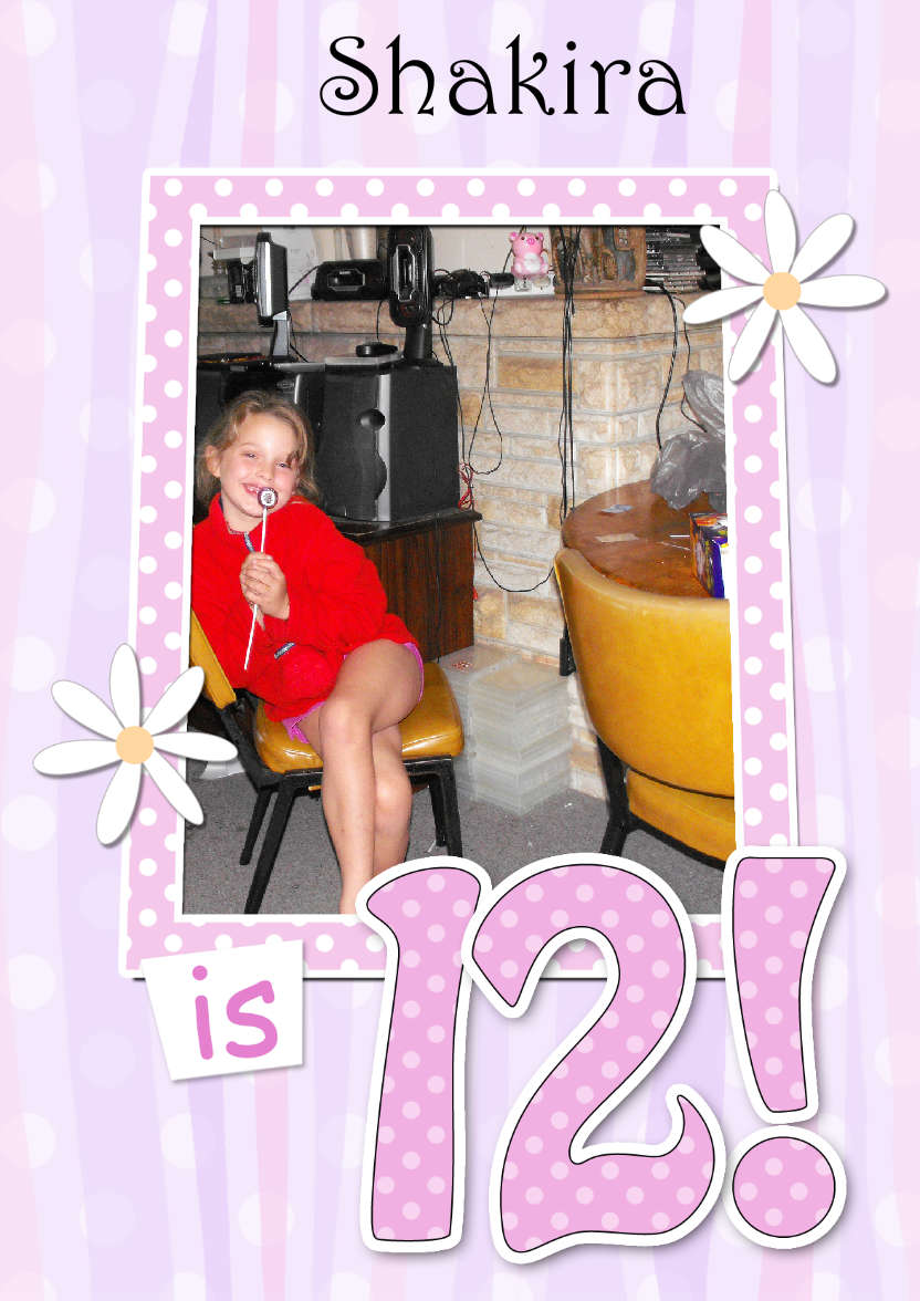 12th Birthday Stripes & Flowers Photo Upload Card - card made with Crafty Bob's Card Creator
