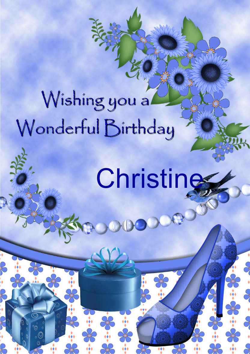 Blue Flowers Birthday Card - card made with Crafty Bob's Card Creator