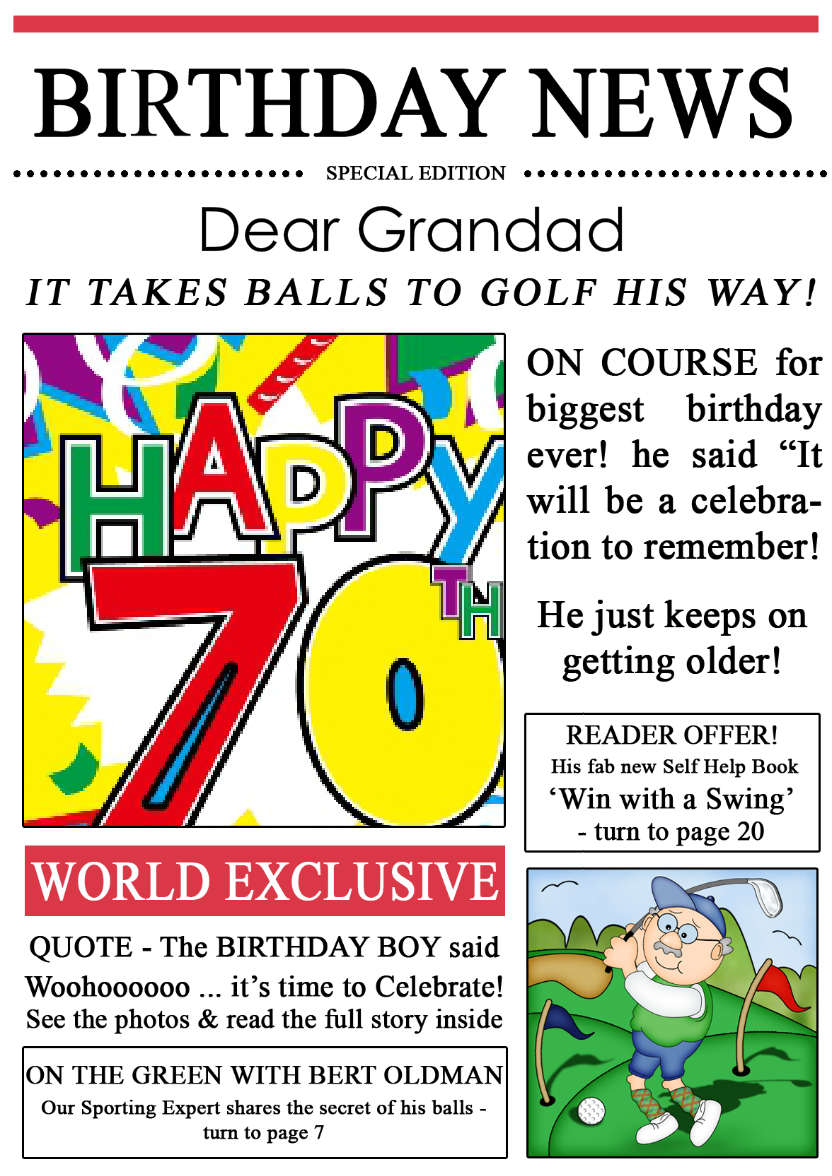 Golfing News Birthday Photo Upload Card - card made with Crafty Bob's Card Creator