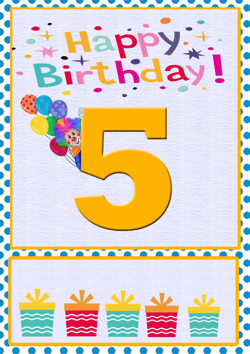 Bright and Fun for Little Boys 5th Birthday - card made with Crafty Bob's Card Creator