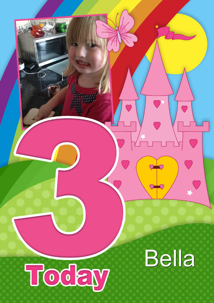 Rainbow Princess Age 3 Aperture Photo Card - card made with Crafty Bob's Card Creator