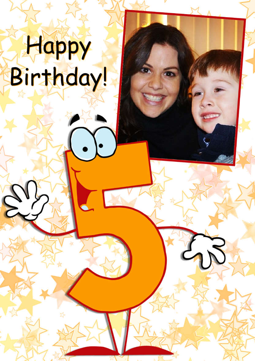 Waving Age Five Boys Card - card made with Crafty Bob's Card Creator