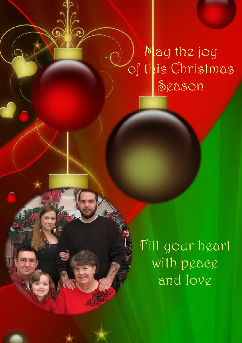 Red and Green Vintage Ornament Christmas Photo Card - card made with Crafty Bob's Card Creator