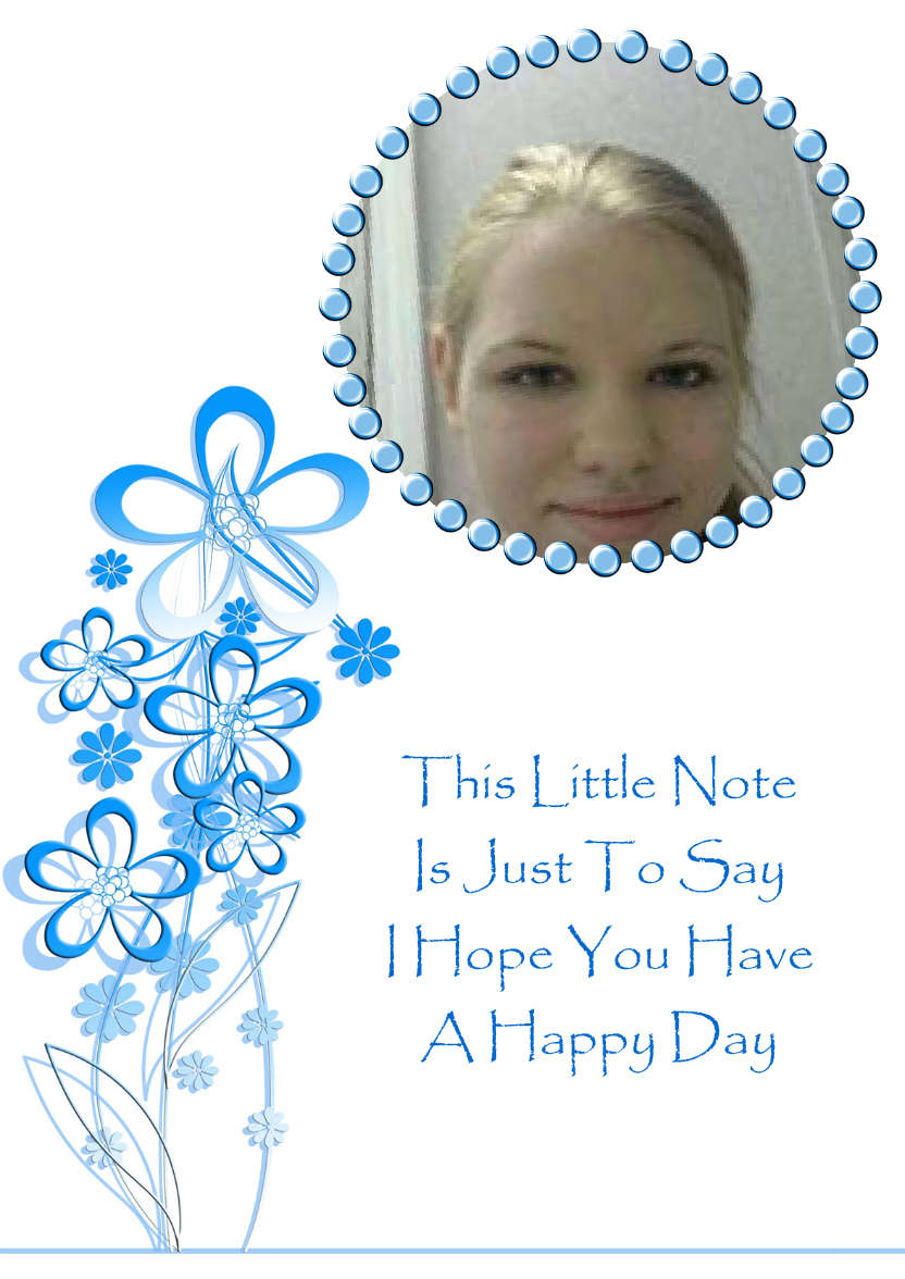 Blue Flowers and Frame Photo Card - card made with Crafty Bob's Card Creator