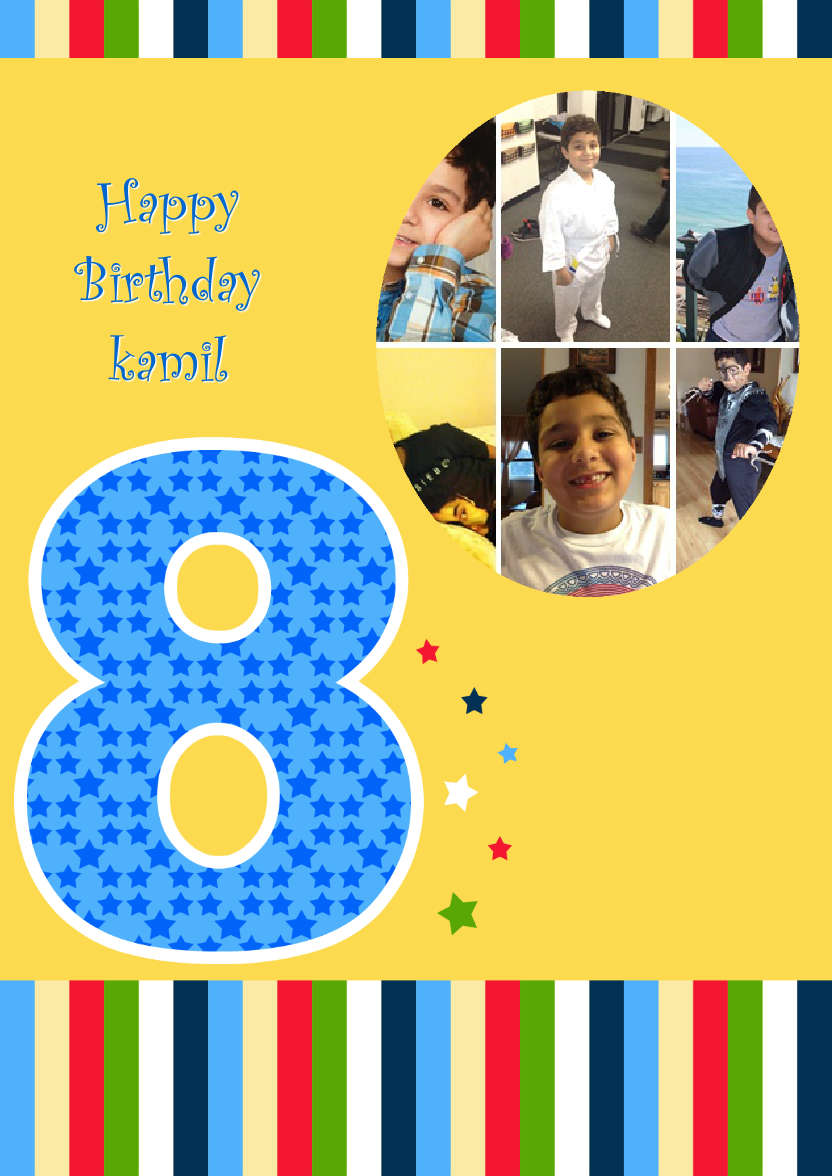 Age 8 Photo Card Boy - card made with Crafty Bob's Card Creator