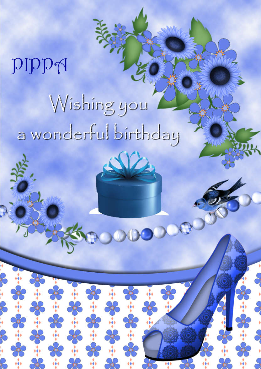 Blue Flowers Birthday Card - card made with Crafty Bob's Card Creator