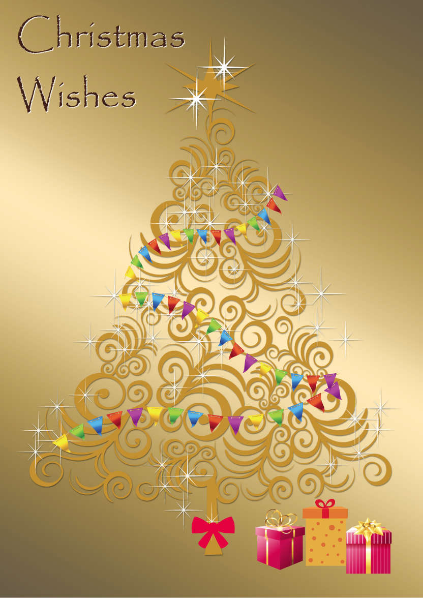 Gold Swirly Christmas Tree - card made with Crafty Bob's Card Creator