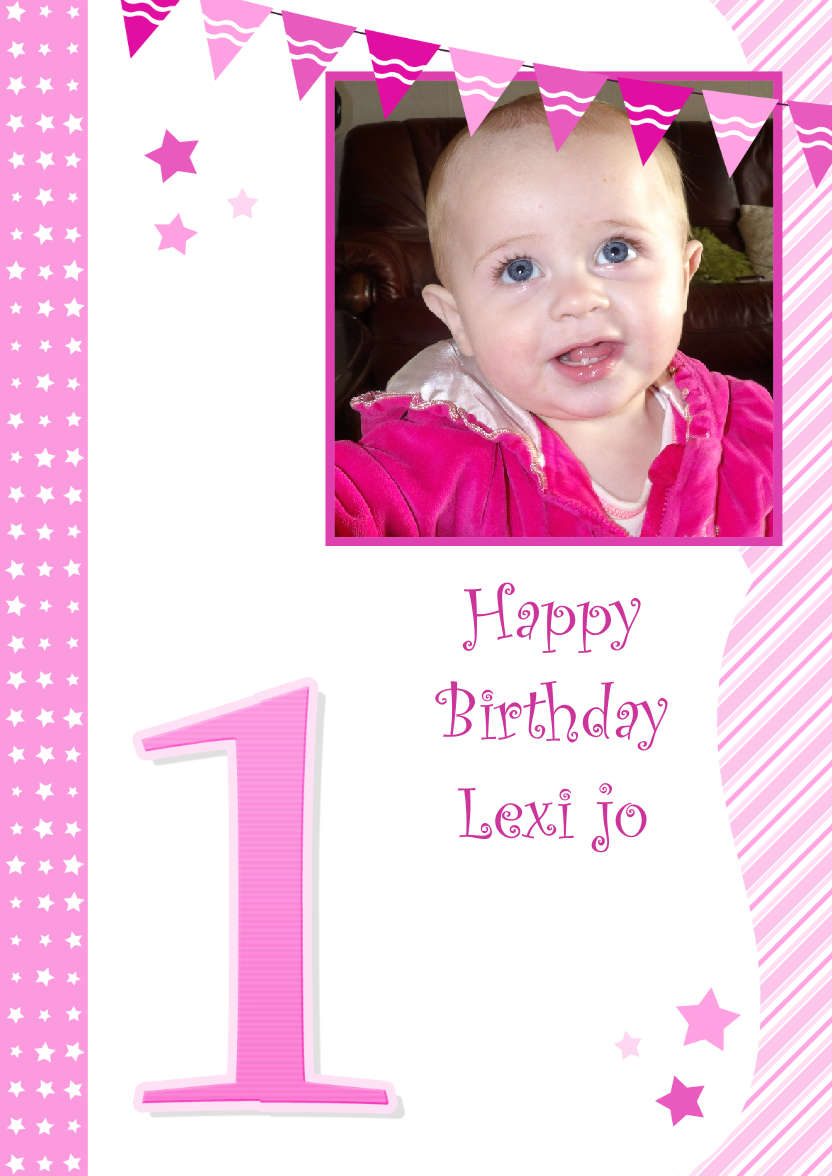 Stars and Stripes First Birthday Girl - card made with Crafty Bob's Card Creator