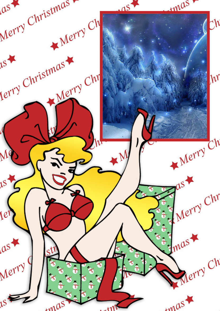 Sexy Cartoon Pin Up Christmas Aperture Card - card made with Crafty Bob's Card Creator