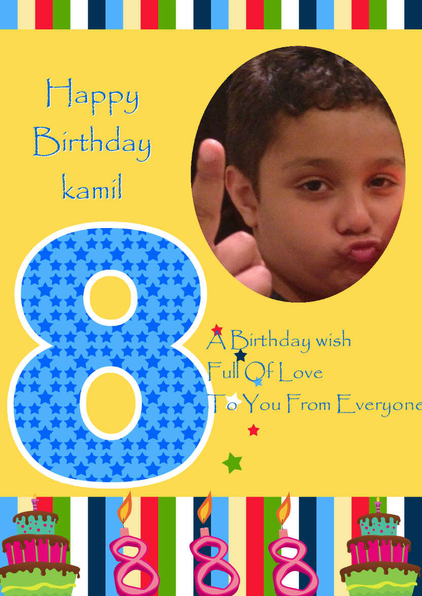 Age 8 Photo Card Boy - card made with Crafty Bob's Card Creator