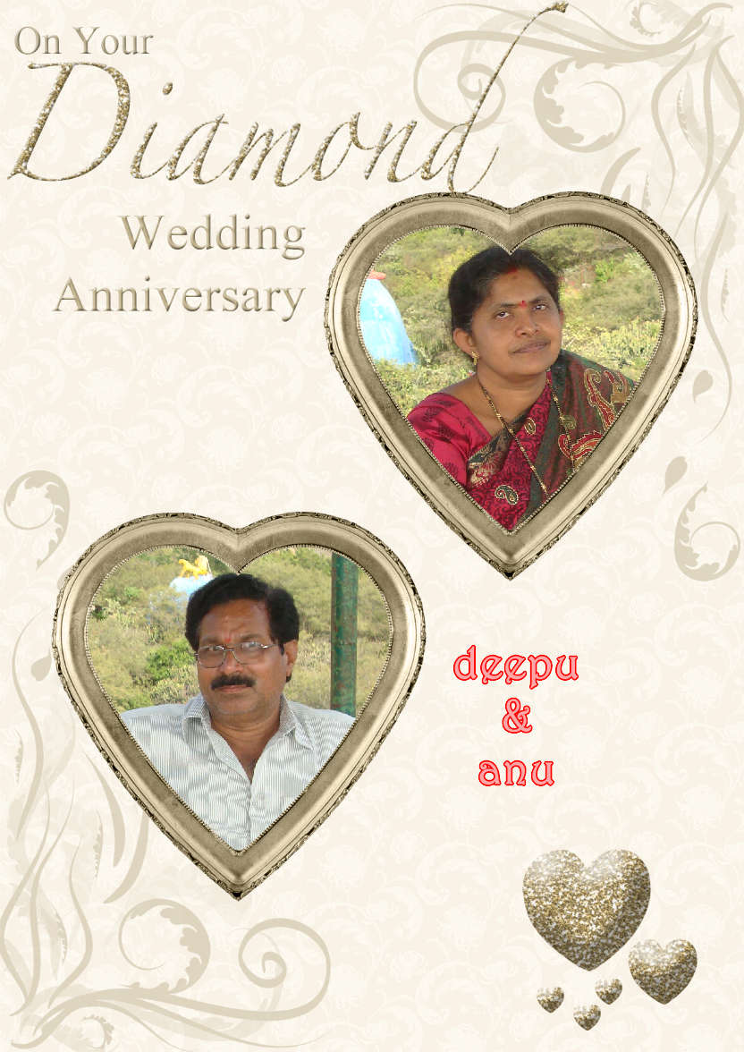 Diamond Wedding Anniversary Hearts Photo Card - card made with Crafty Bob's Card Creator