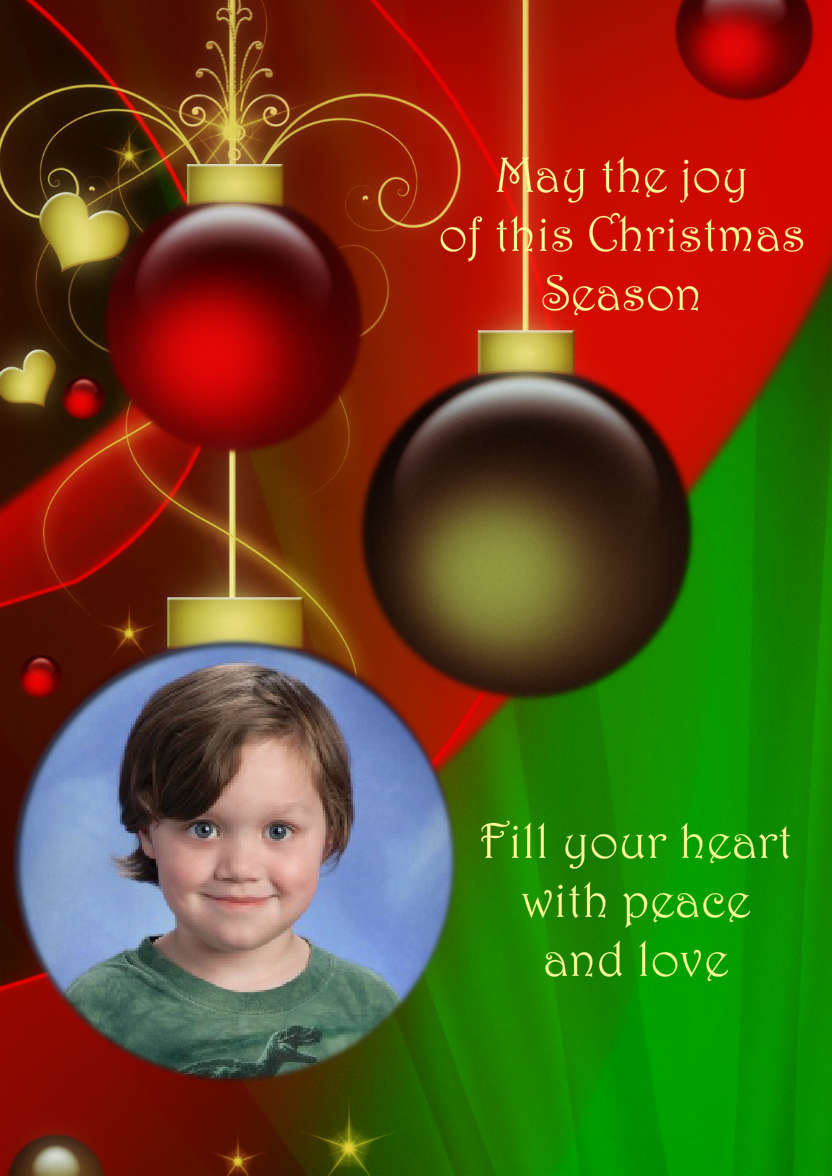 Red and Green Vintage Ornament Christmas Photo Card - card made with Crafty Bob's Card Creator