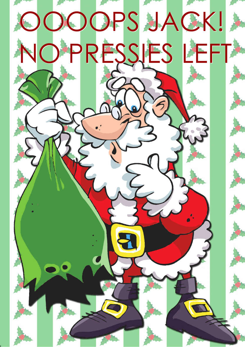 Humorous Santa with Broken Sack - card made with Crafty Bob's Card Creator