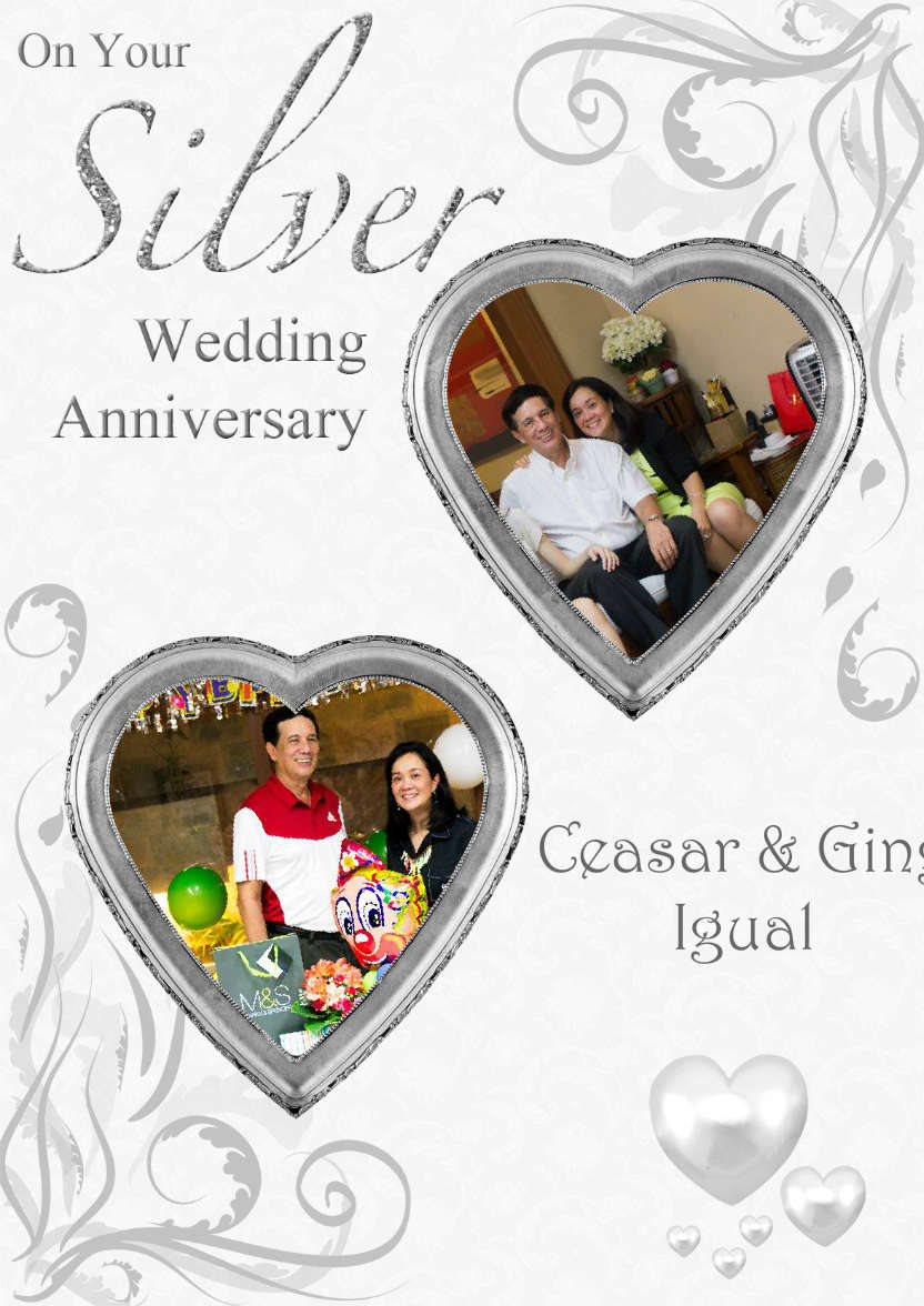 Silver Wedding Anniversary Hearts Photo Card - card made with Crafty Bob's Card Creator