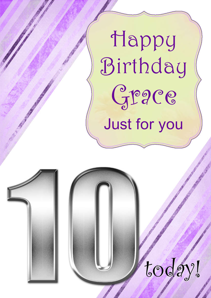 Grunge Stripes Age 10 Birthday Girl - card made with Crafty Bob's Card Creator