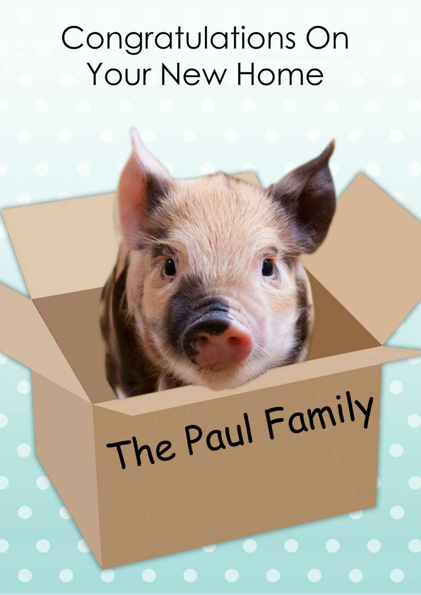 Cute Pig New Home Card - card made with Crafty Bob's Card Creator