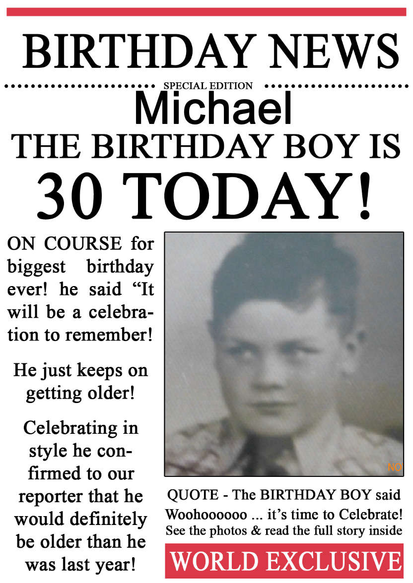30 Today Birthday News Photo Upload Card - card made with Crafty Bob's Card Creator
