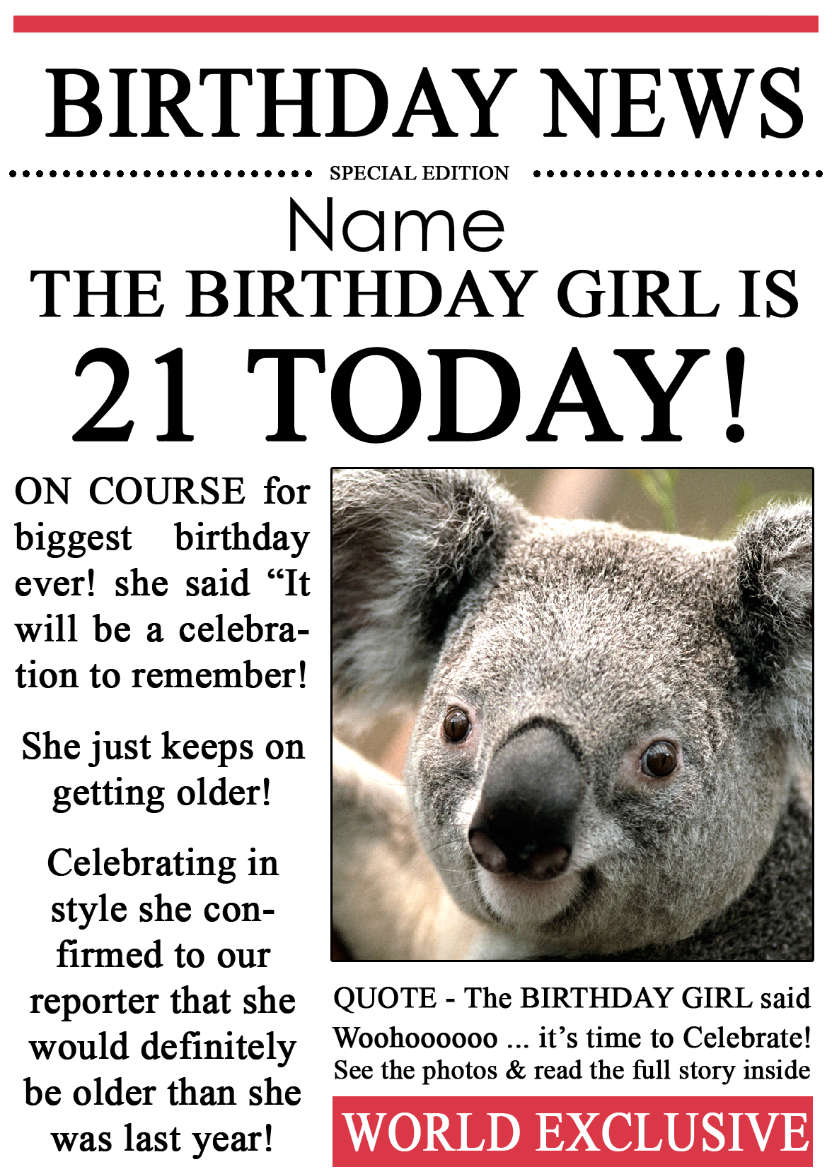 21 Today Birthday News Photo Upload Card - card made with Crafty Bob's Card Creator