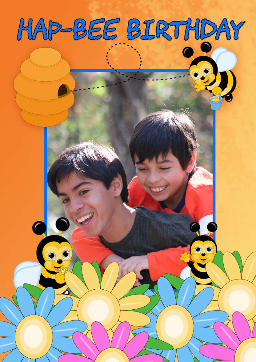 Bee Birthday Card Your Photo Here - card made with Crafty Bob's Card Creator