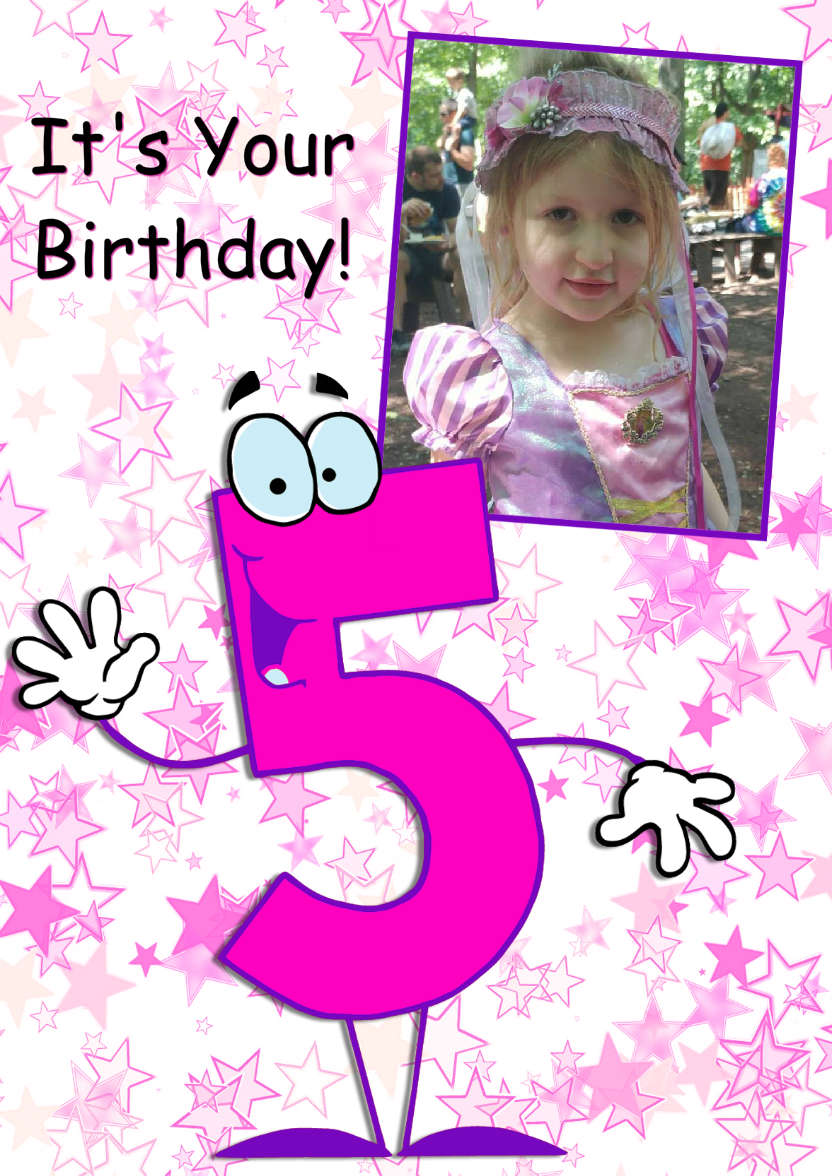 Waving Age Five Girls Card - card made with Crafty Bob's Card Creator