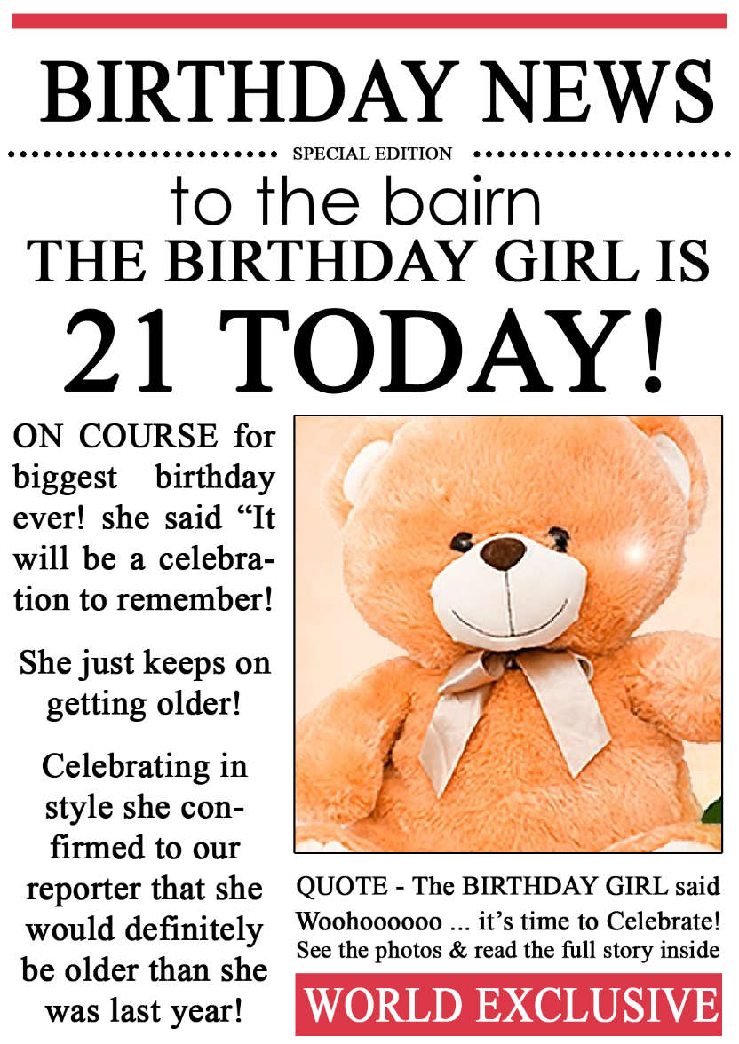 21 Today Birthday News Photo Upload Card - card made with Crafty Bob's Card Creator