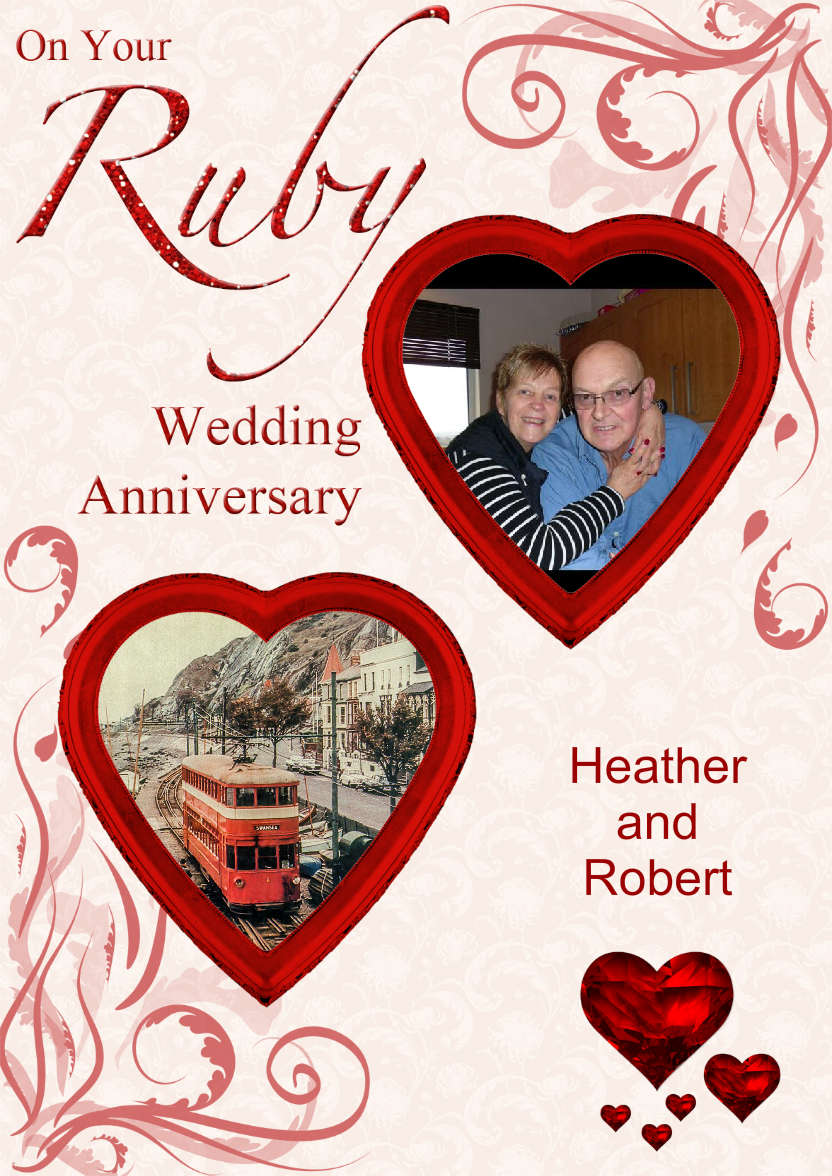 Ruby Wedding Anniversary Hearts Photo Card - card made with Crafty Bob's Card Creator