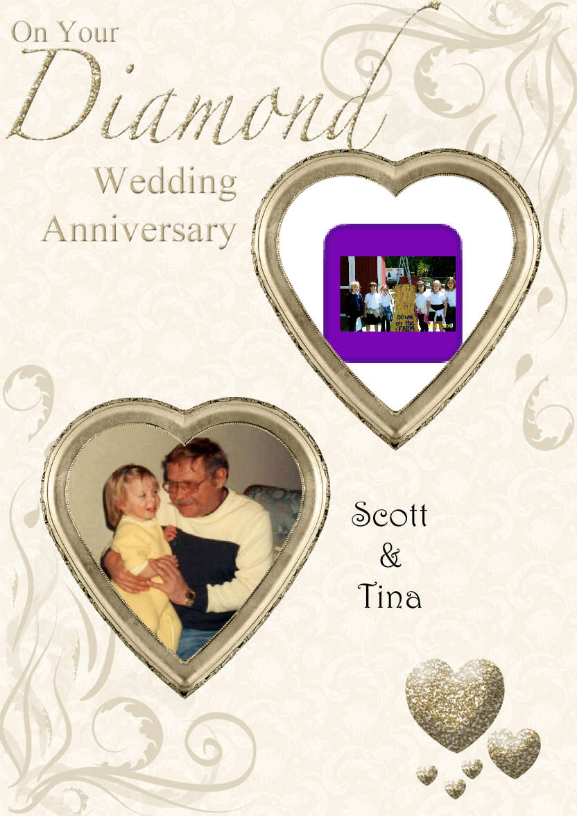 Diamond Wedding Anniversary Hearts Photo Card - card made with Crafty Bob's Card Creator
