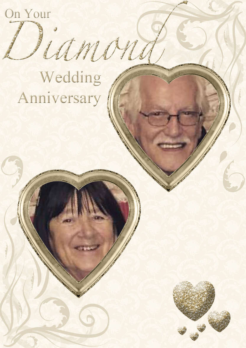 Diamond Wedding Anniversary Hearts Photo Card - card made with Crafty Bob's Card Creator
