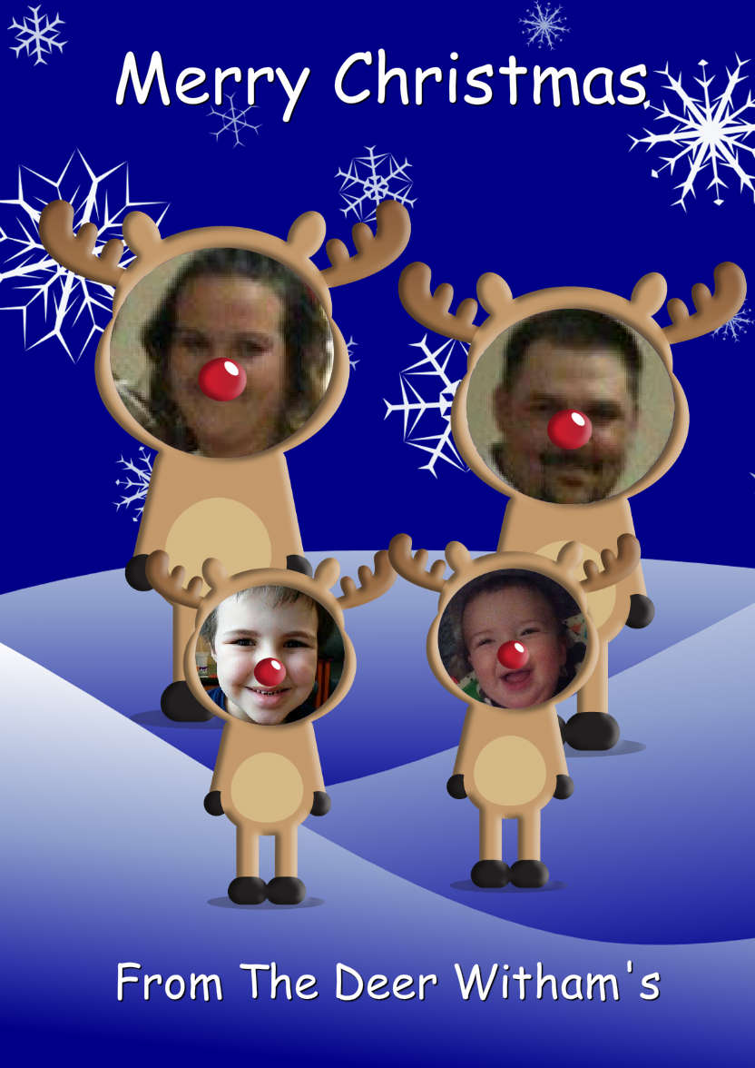 Reindeer Family Photo Card - card made with Crafty Bob's Card Creator