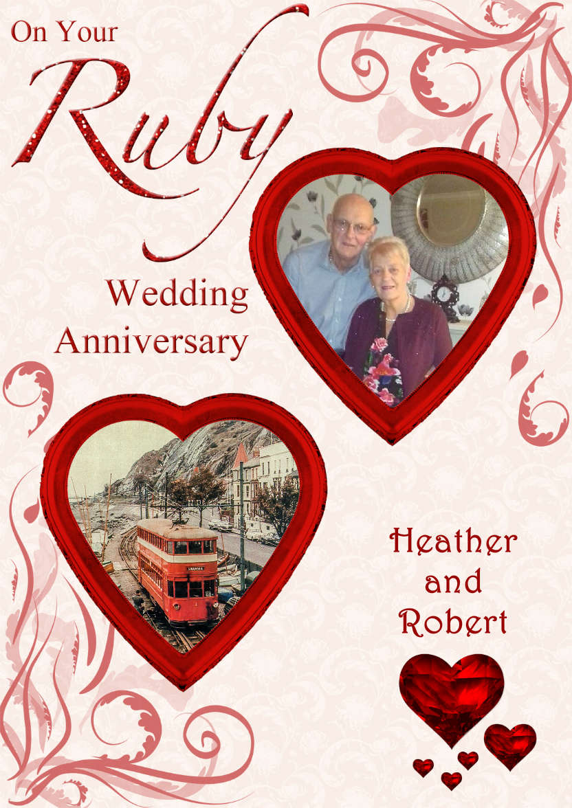 Ruby Wedding Anniversary Hearts Photo Card - card made with Crafty Bob's Card Creator