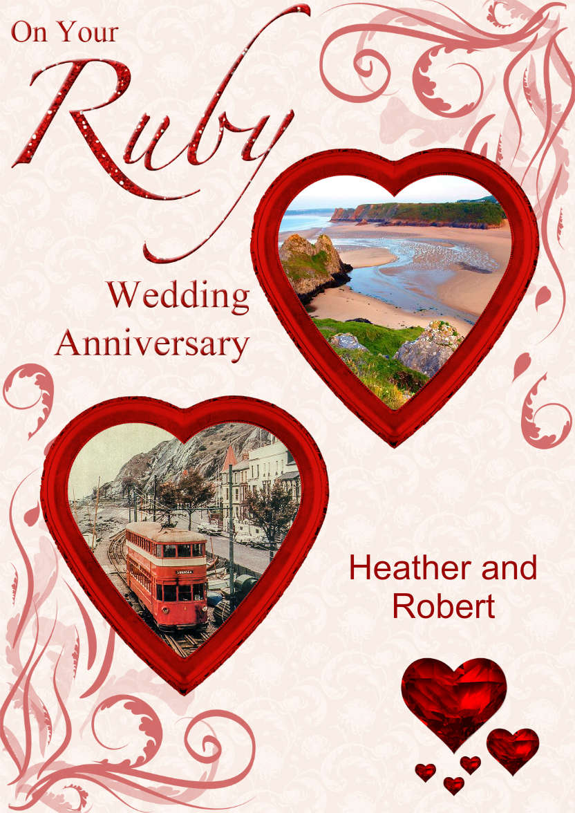 Ruby Wedding Anniversary Hearts Photo Card - card made with Crafty Bob's Card Creator