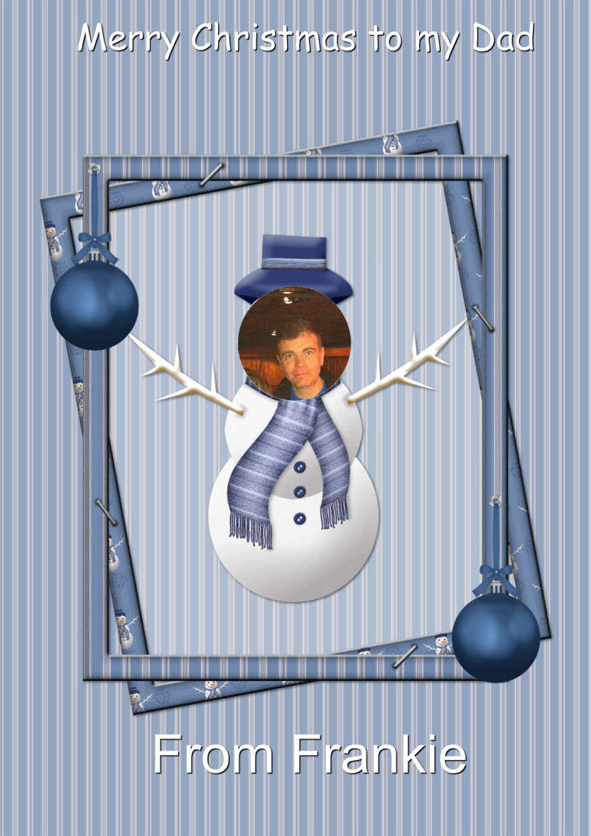 Blue Snowman Photo Card - card made with Crafty Bob's Card Creator