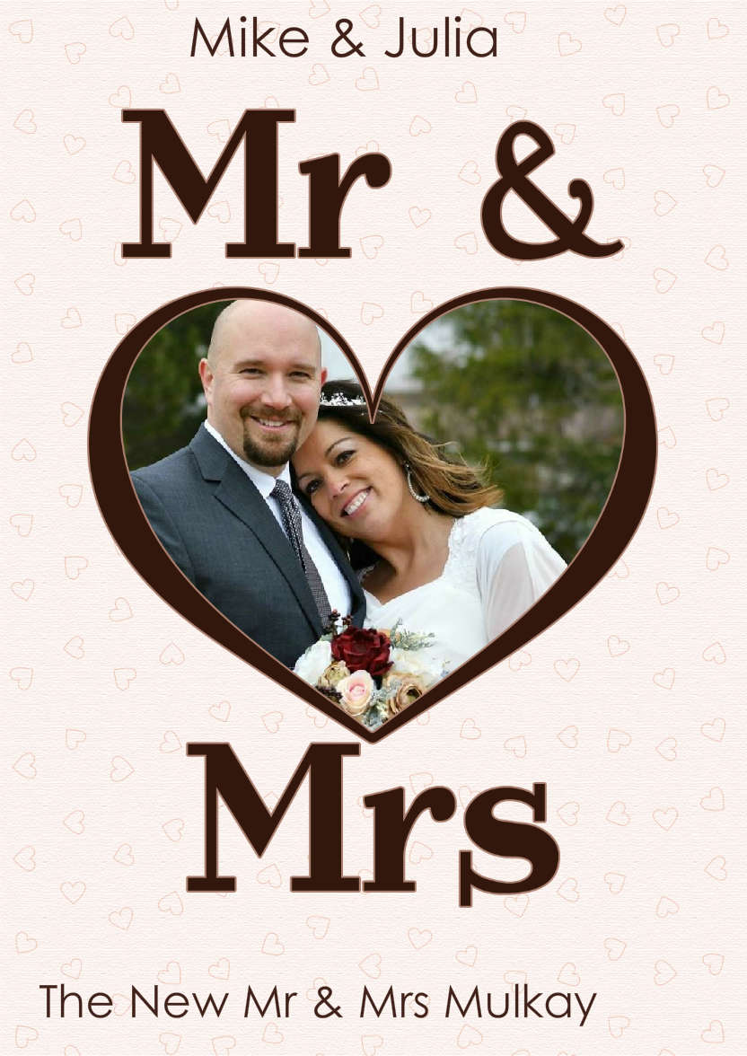 Mr & Mrs Heart Frame Wedding Card - card made with Crafty Bob's Card Creator