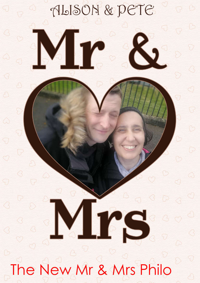 Mr & Mrs Heart Frame Wedding Card - card made with Crafty Bob's Card Creator