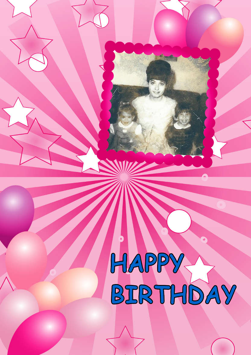 Birthday Balloons Aperture Card Front Pink - card made with Crafty Bob's Card Creator