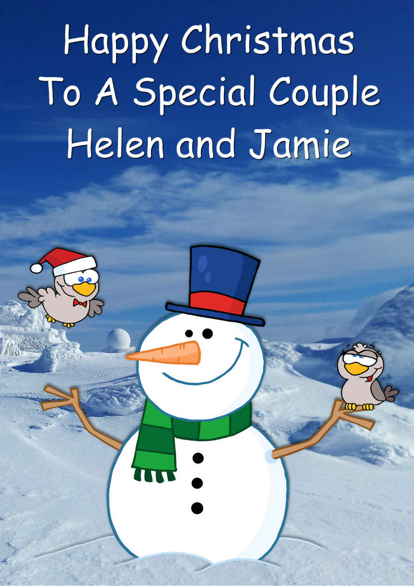 Snowman with Love Birds - card made with Crafty Bob's Card Creator