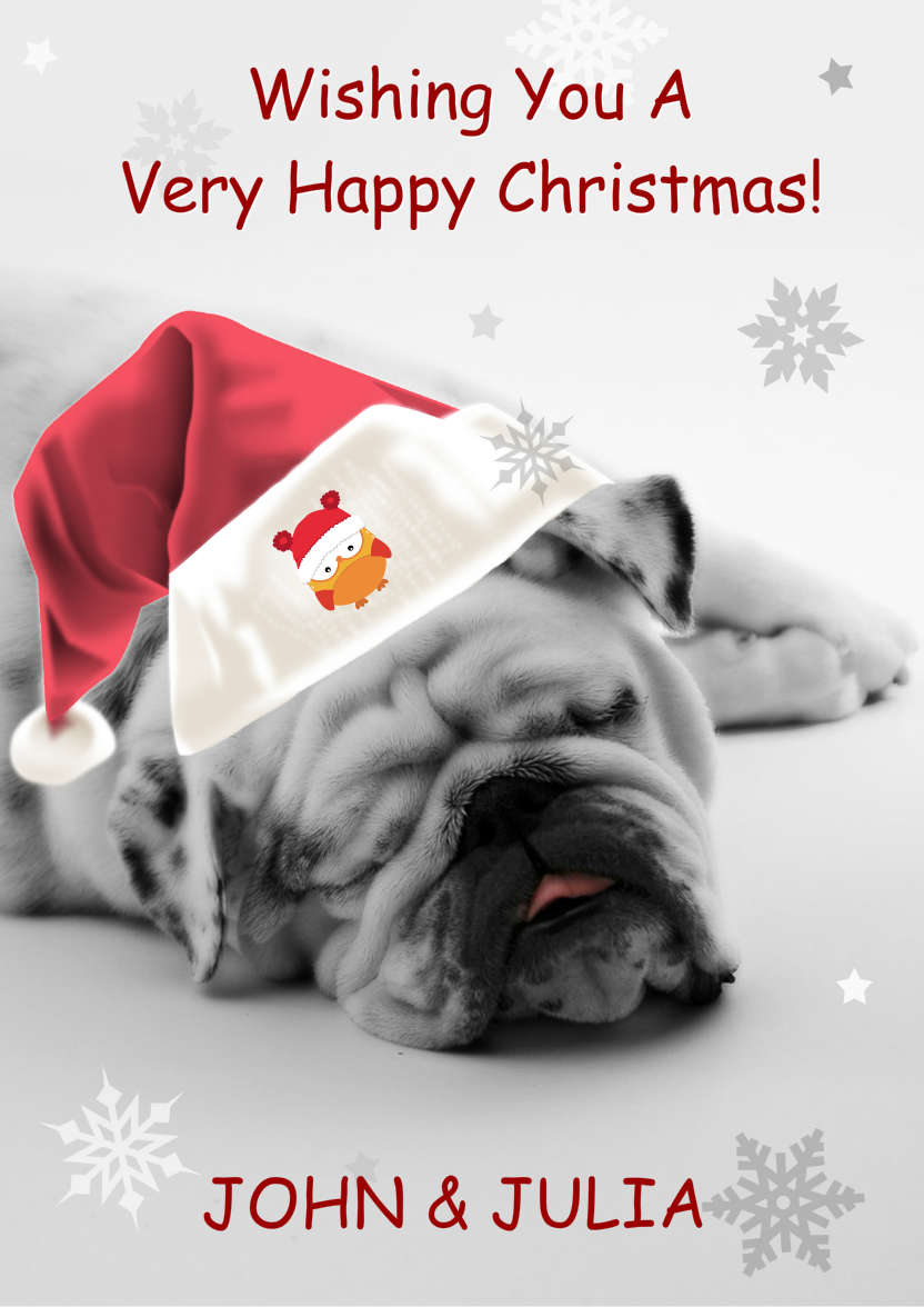 Sleeping Bulldog Christmas Card - card made with Crafty Bob's Card Creator