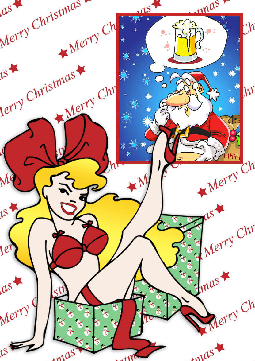 Sexy Cartoon Pin Up Christmas Aperture Card - card made with Crafty Bob's Card Creator
