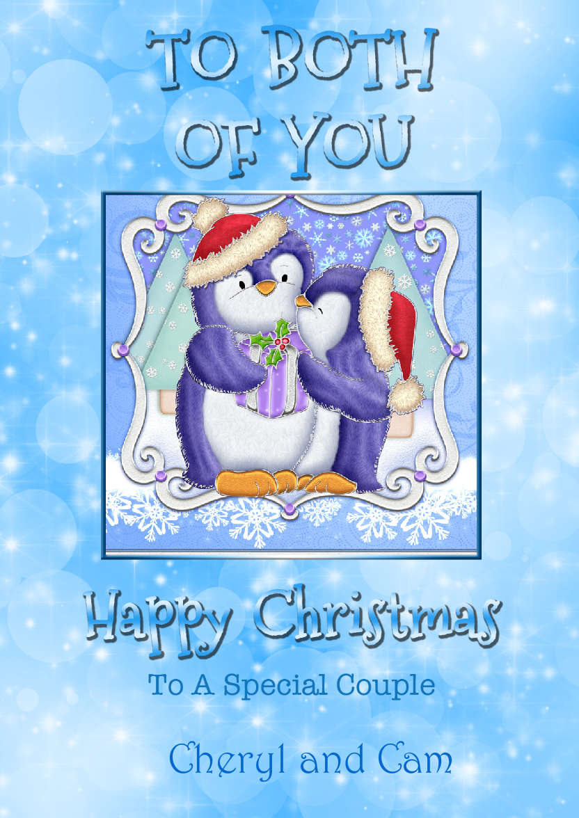 Blue Sparkle Christmas Couple - card made with Crafty Bob's Card Creator