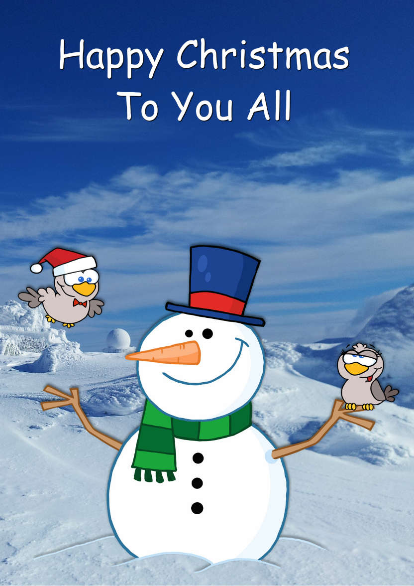 Snowman with Love Birds - card made with Crafty Bob's Card Creator