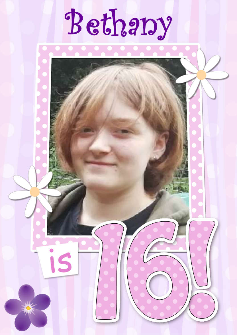 16th Birthday Stripes & Flowers Photo Upload Card - card made with Crafty Bob's Card Creator