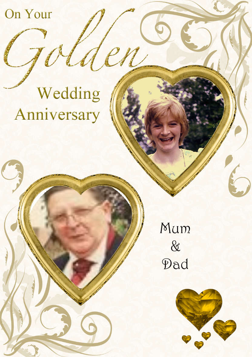 Golden Wedding Anniversary Hearts Photo Card - card made with Crafty Bob's Card Creator