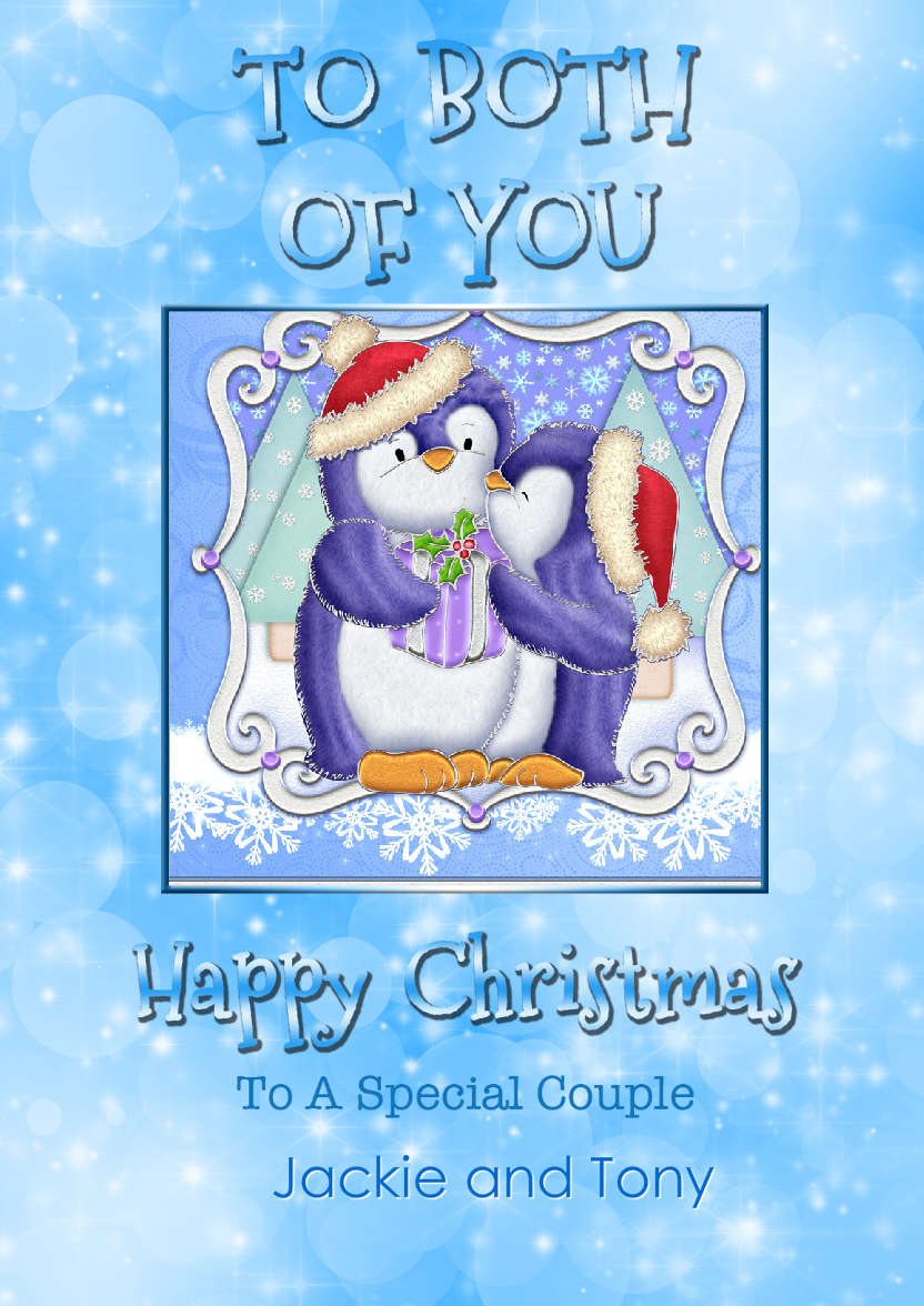 Blue Sparkle Christmas Couple - card made with Crafty Bob's Card Creator