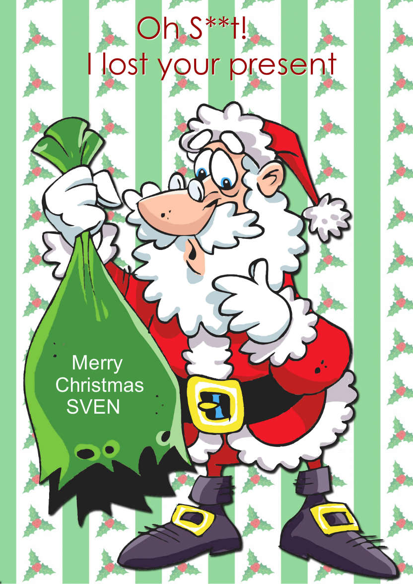 Humorous Santa with Broken Sack - card made with Crafty Bob's Card Creator